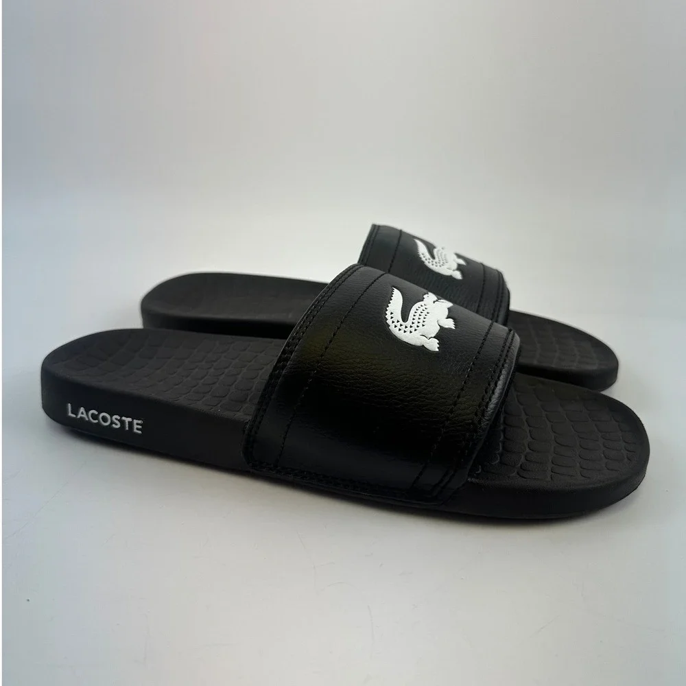 Lacoste Fraisier Slide Sandals Black Sporty Slip On Lightweight Casual Mens 9